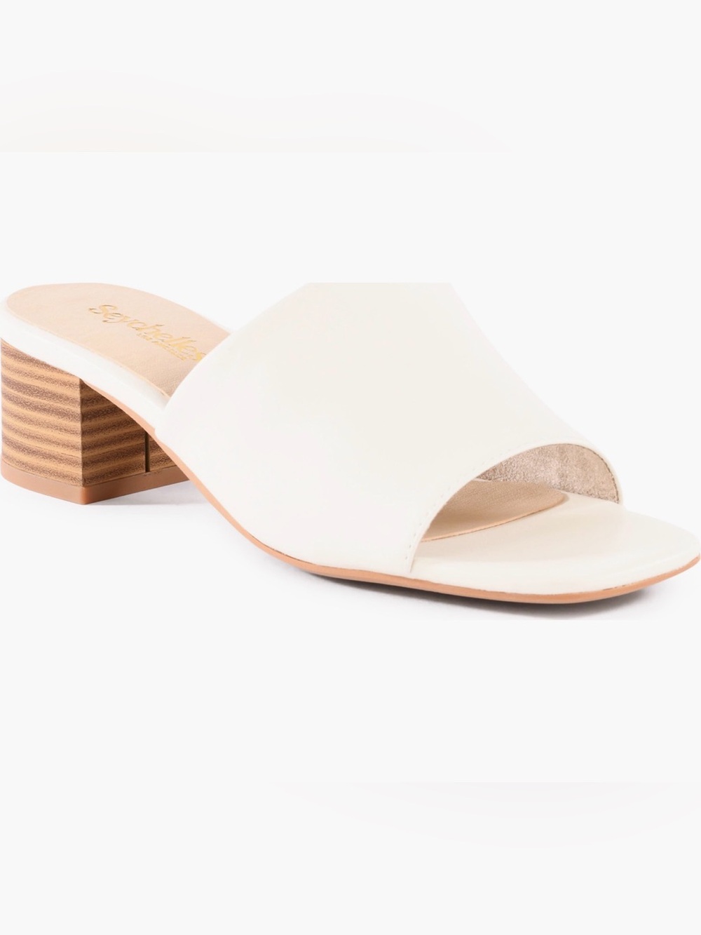 Seychelles White leather Pepper Slide Sandal with Low Block Heel New in Box